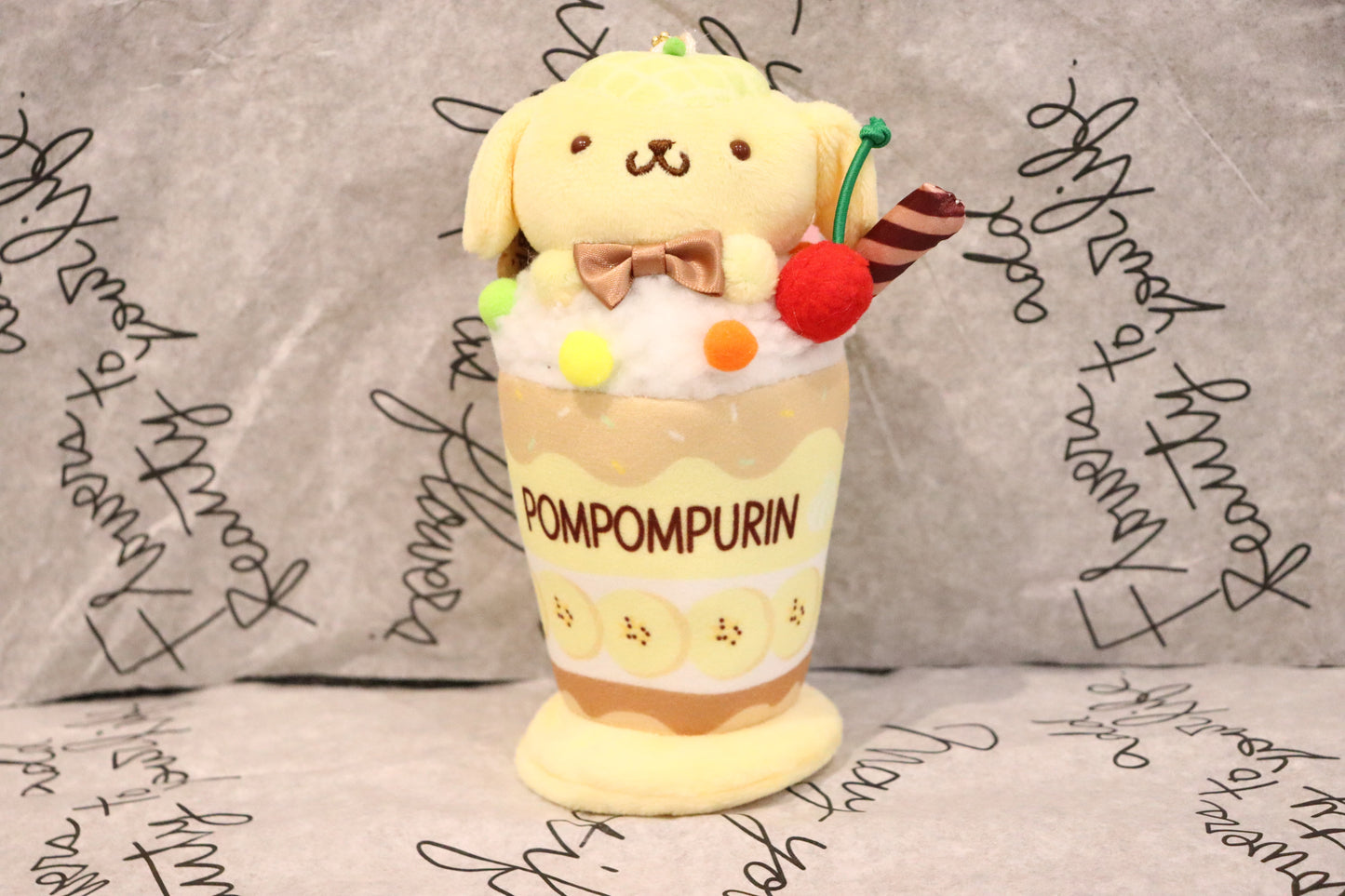 Sanrio keychain features Pompompurin-kawaii-sweet-bubble tea