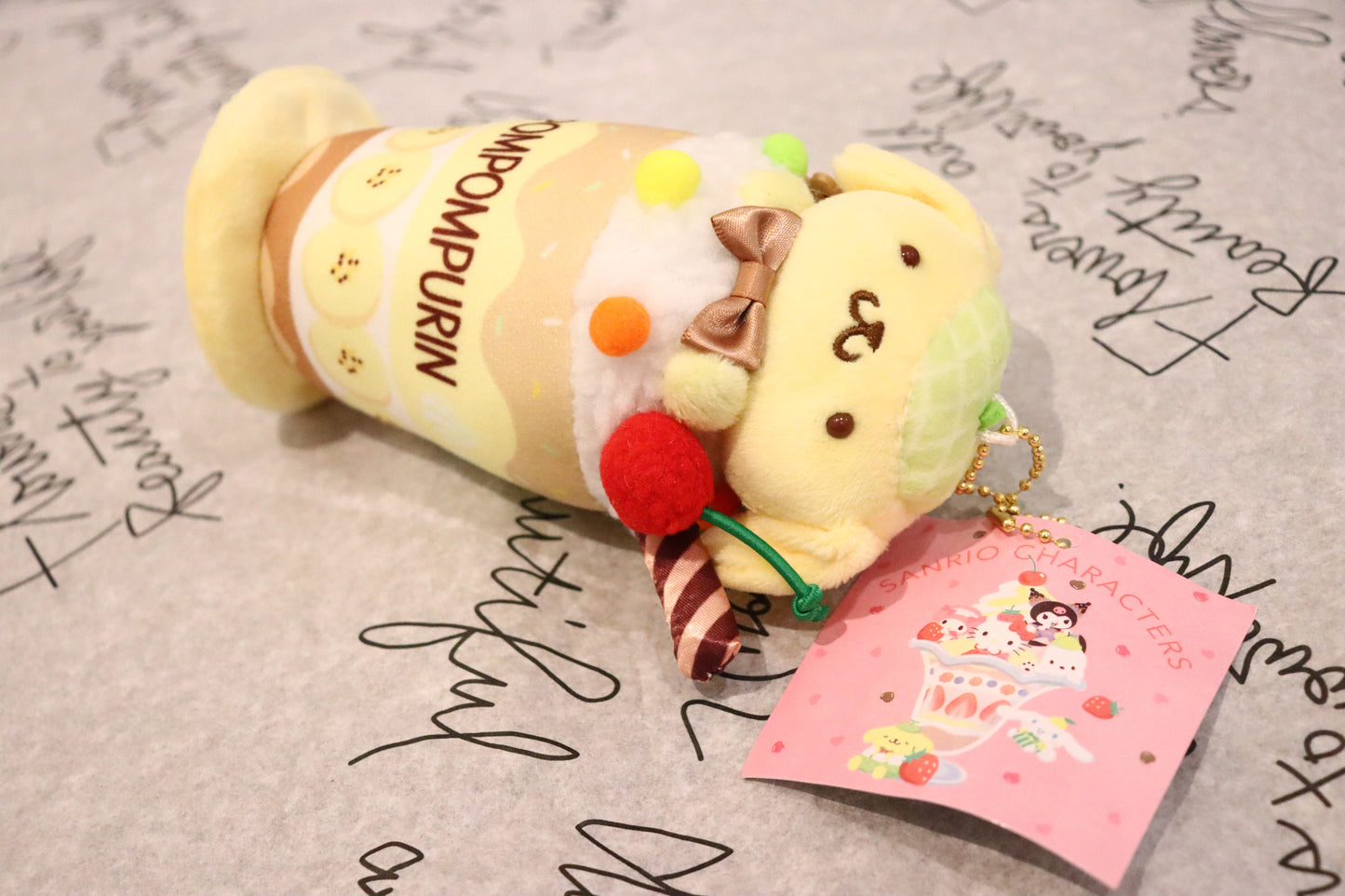 Sanrio keychain features Pompompurin-kawaii-sweet-bubble tea