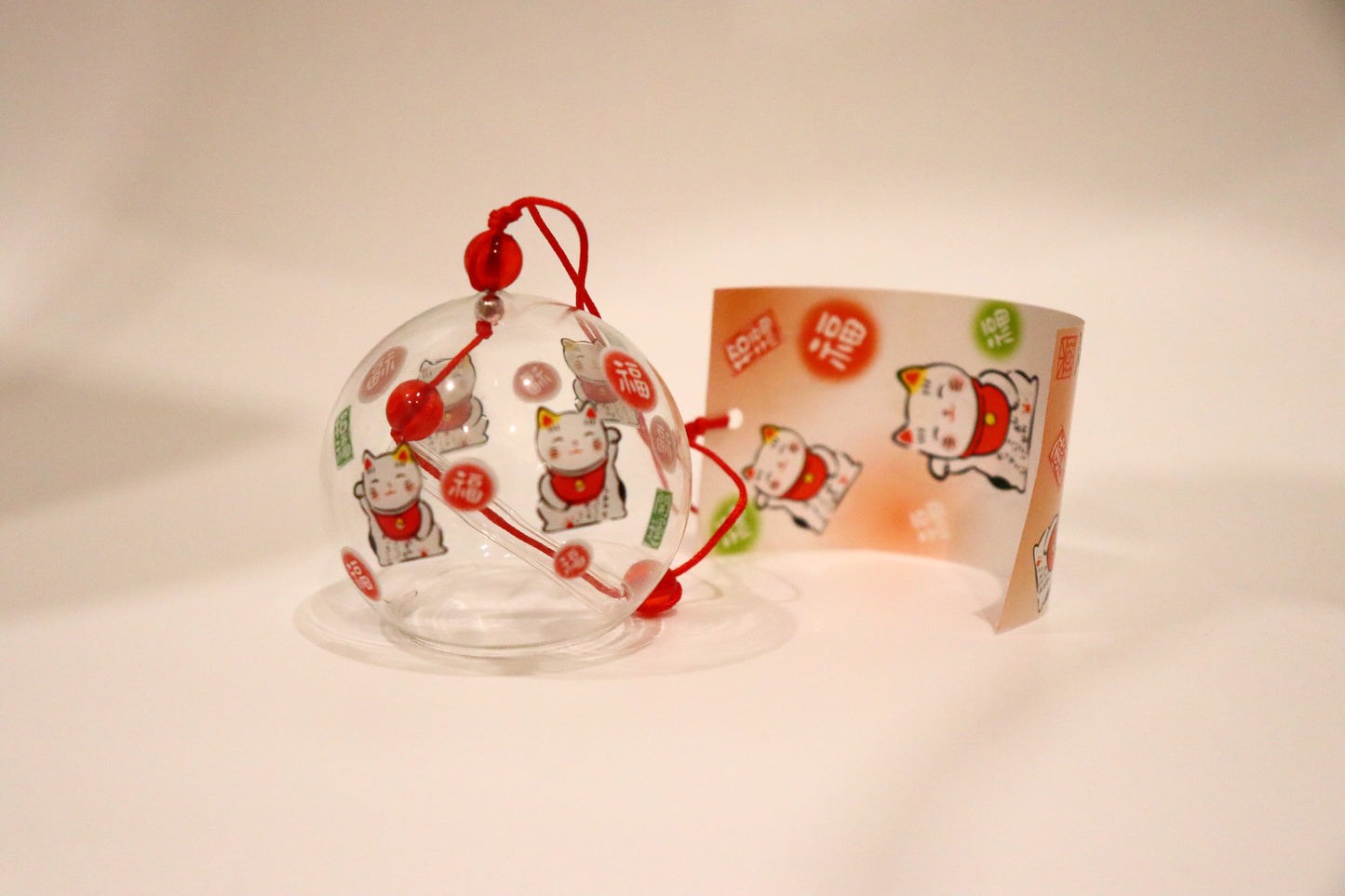 Mini FUURIN -Glass OF MANEKI NEKO ,Lucky cat WIND CHIME - LE COSE DIYADI