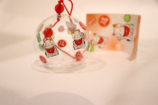 Mini FUURIN -Glass OF MANEKI NEKO ,Lucky cat WIND CHIME - LE COSE DIYADI